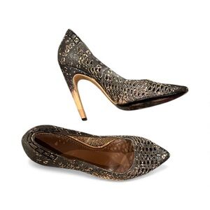 Proenza Schouler Lizard Embossed Leather Pump Lasercut Brown Tan Stiletto Heels
